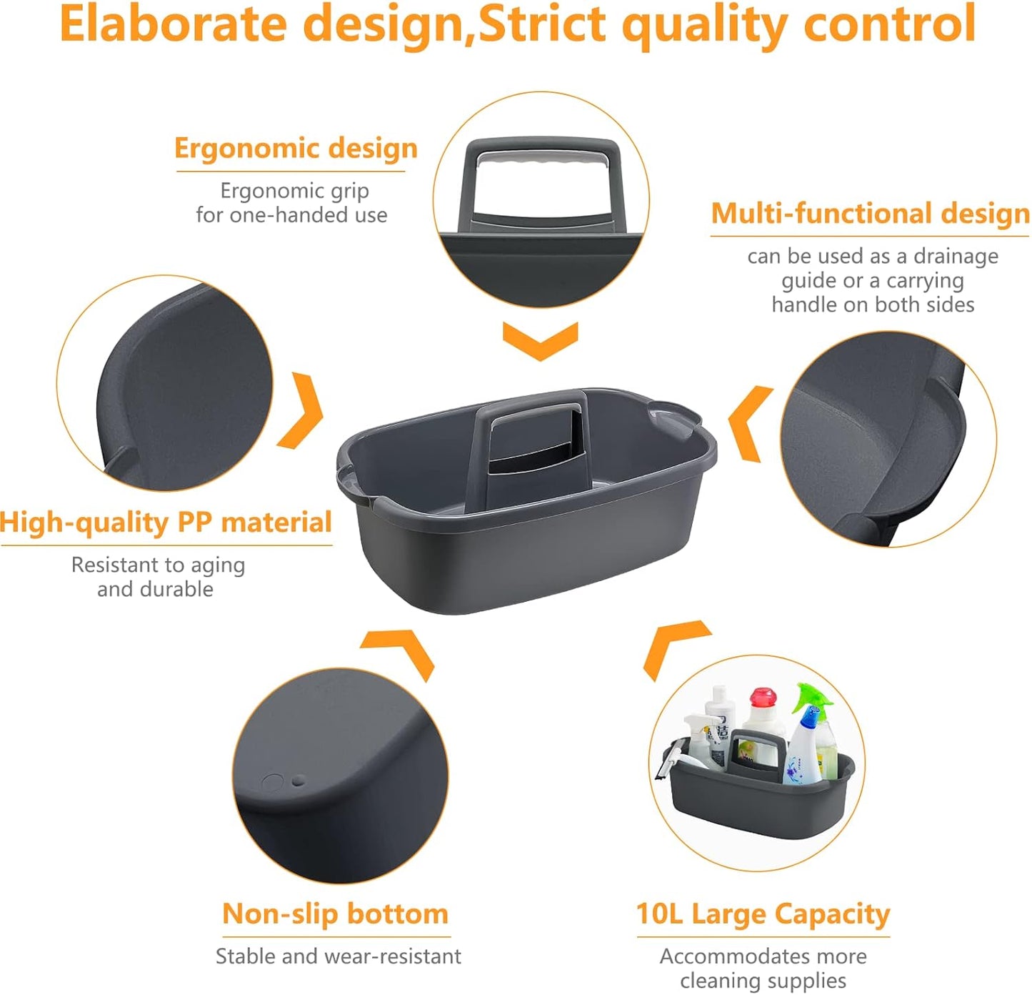 2-Pack Multi-Purpose Plastic Cleaning Caddy with Handle, Shower Caddy Organizer - Storage Basket/Totes Portable for Bathroom Supplies, Cleaning Products, Under Sink Tool. (Gray)