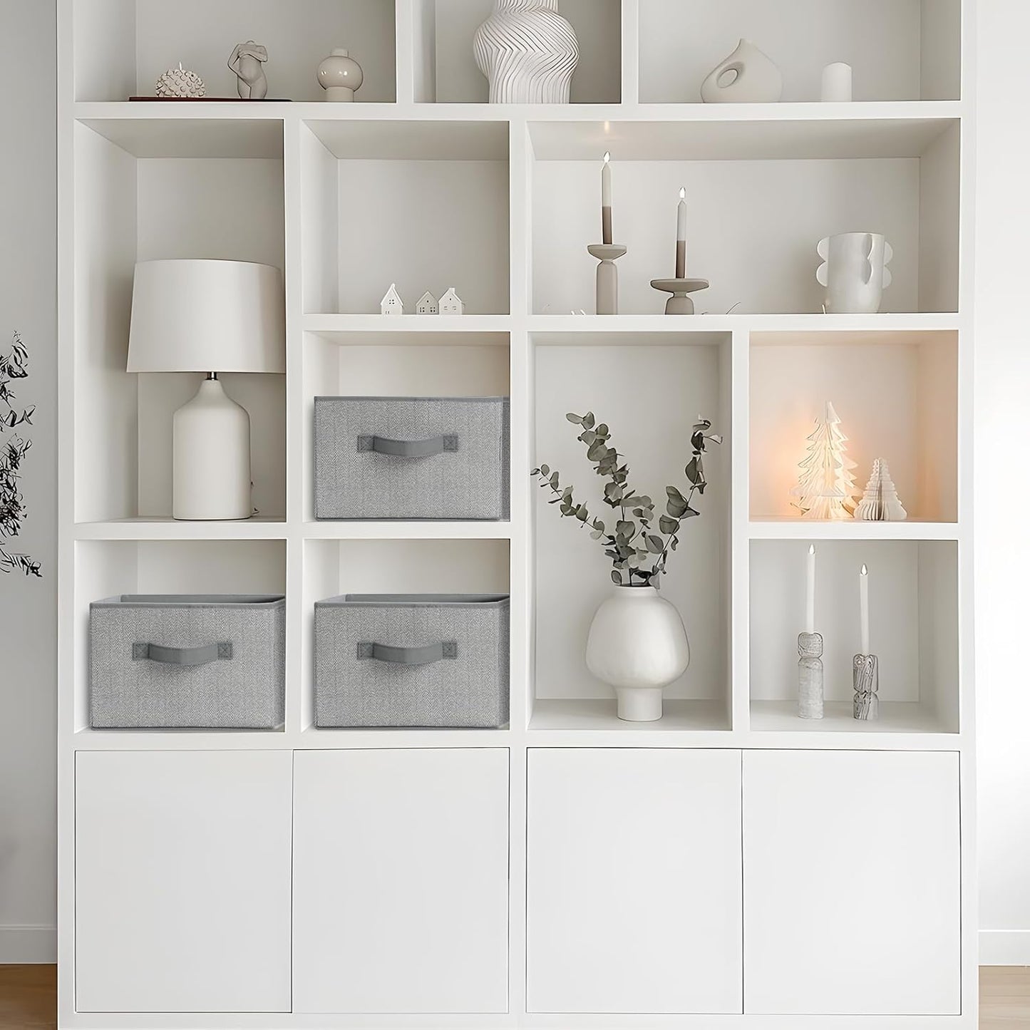 Storage Baskets, 11-Inch Woven Fabric Bins, Storage Cubes with Reinforced Handles, Organizer Bins for Closet Shelves, Foldable, for Toys, Clothes, Natural Beige (2PCS/Grey-11*11*7.8inch)