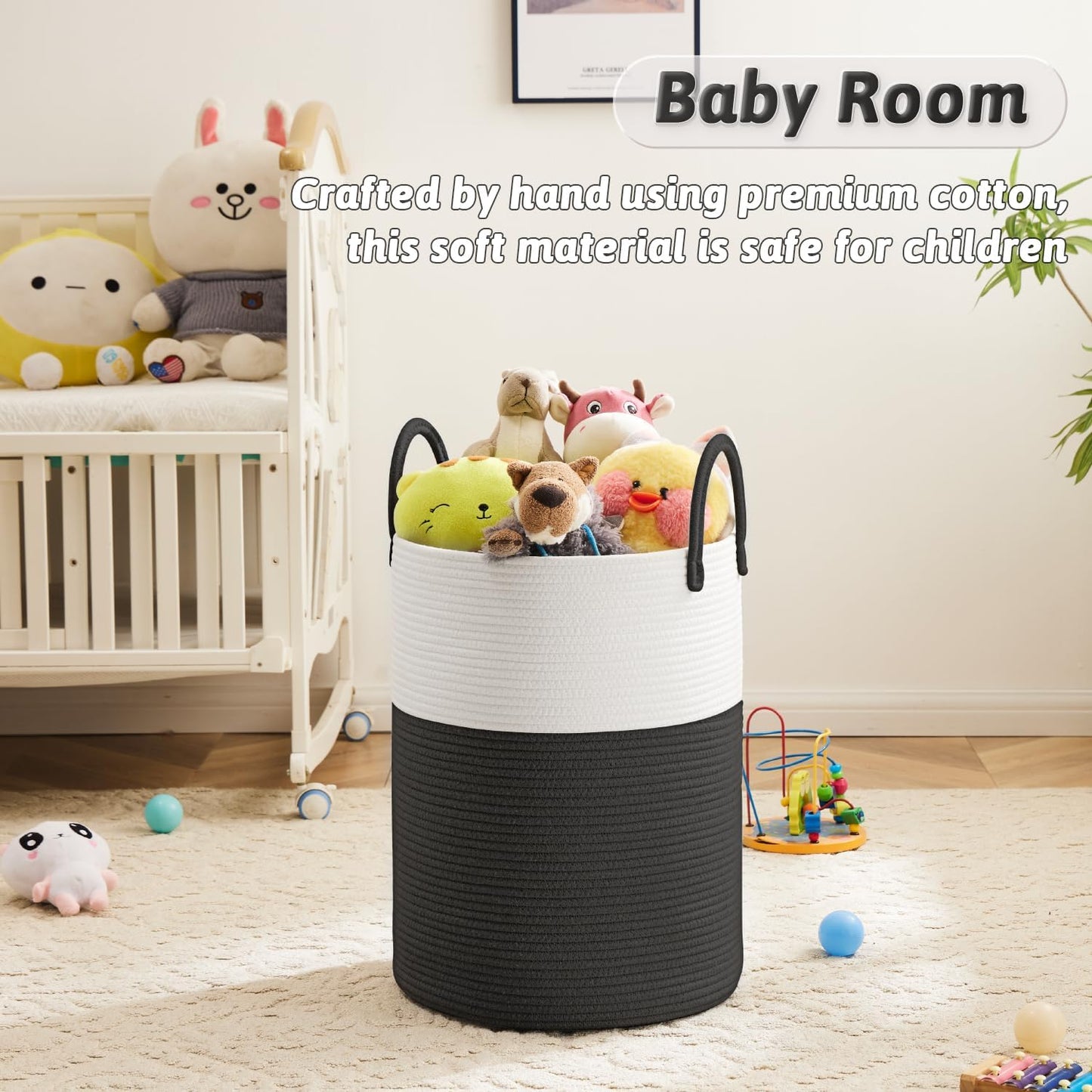Laundry Basket,Woven Cotton Rope Laundry Hamper,60L for Decorative Storage of Dirty Clothes,Toys and Blankets in Bathroom,Baby Room and Living Room
