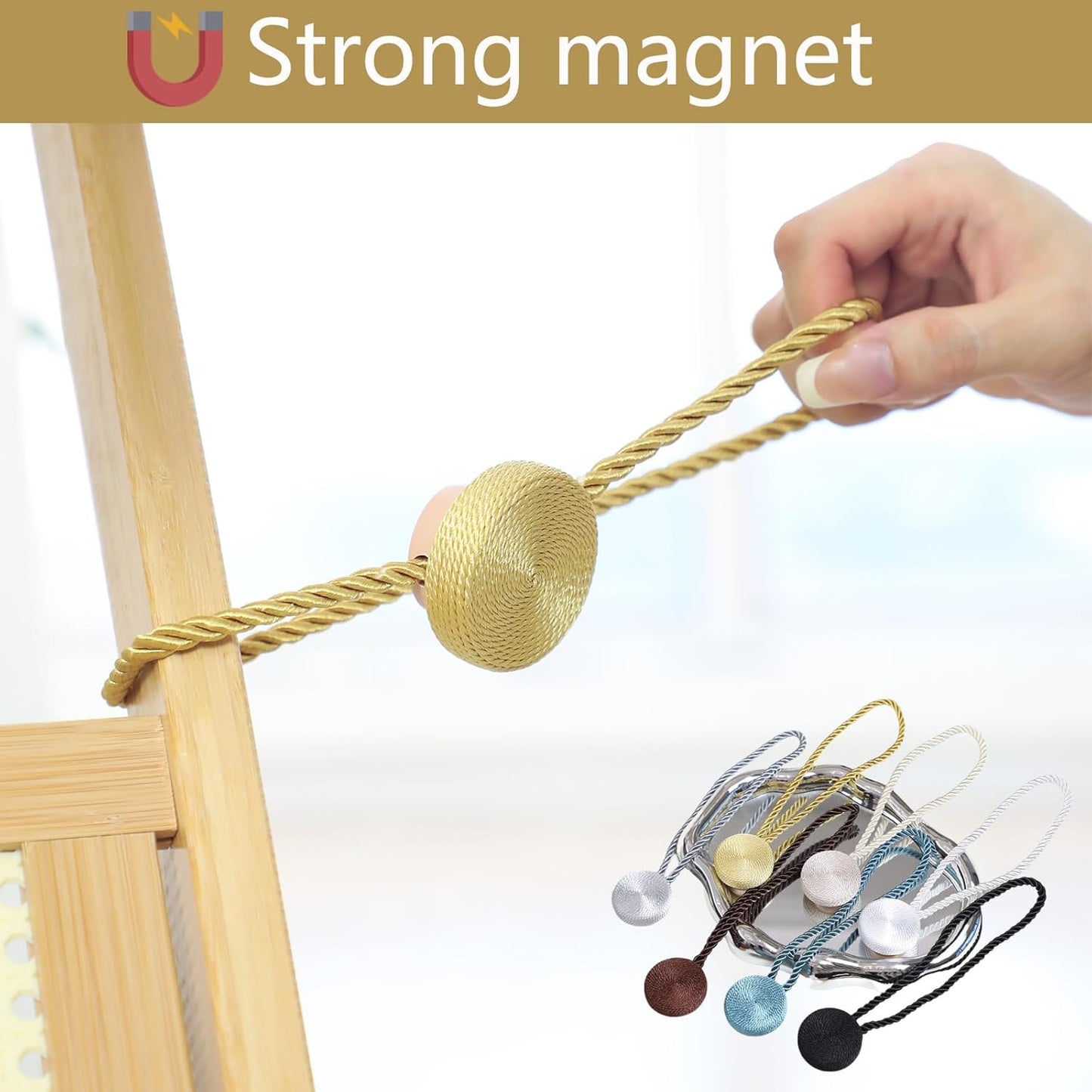 Magnetic Curtain Tiebacks - 12mm Magnetic Tie Backs for Curtains, Heavy Duty No Drill Curtain Holdbacks for Home/Office Windows Drapes, Elegant Gift-Ready Design 7 Colors (2, Gold)