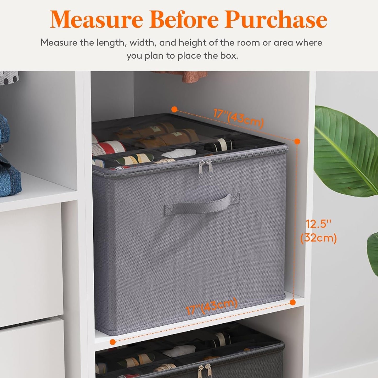 Lifewit Shoe Storage Organizer for Closet Fits 12-16 Pairs, Fabric Large Shoe Box Storage Containers with Clear Cover, Foldable Bins Fit for Boots Heels Sneakers 17"(L) x 17"(W) x 12.5"(H) 2 Pack Gray