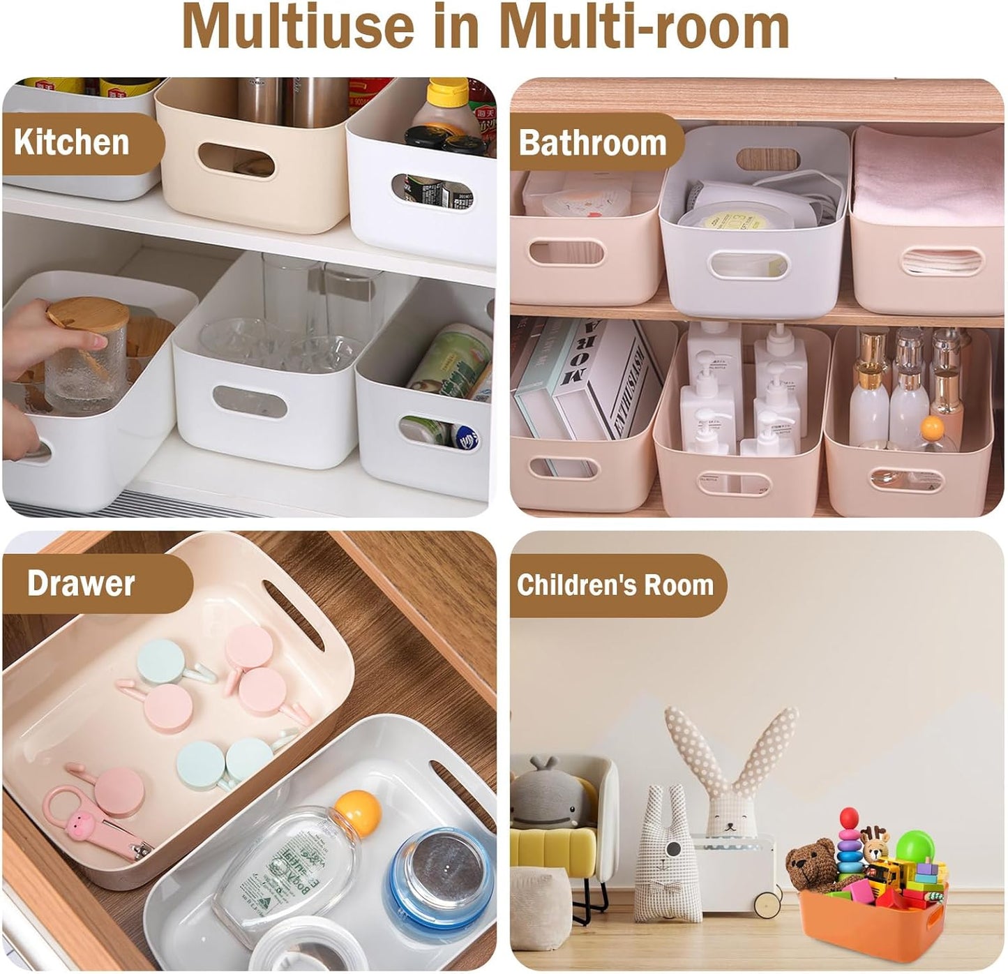 COVRA 2-Pack Plastic Storage Bins, Small Storage Baskets, Organizers for Home & Office, 9.6 x 6.3 x 4.7 Inches (Orange)