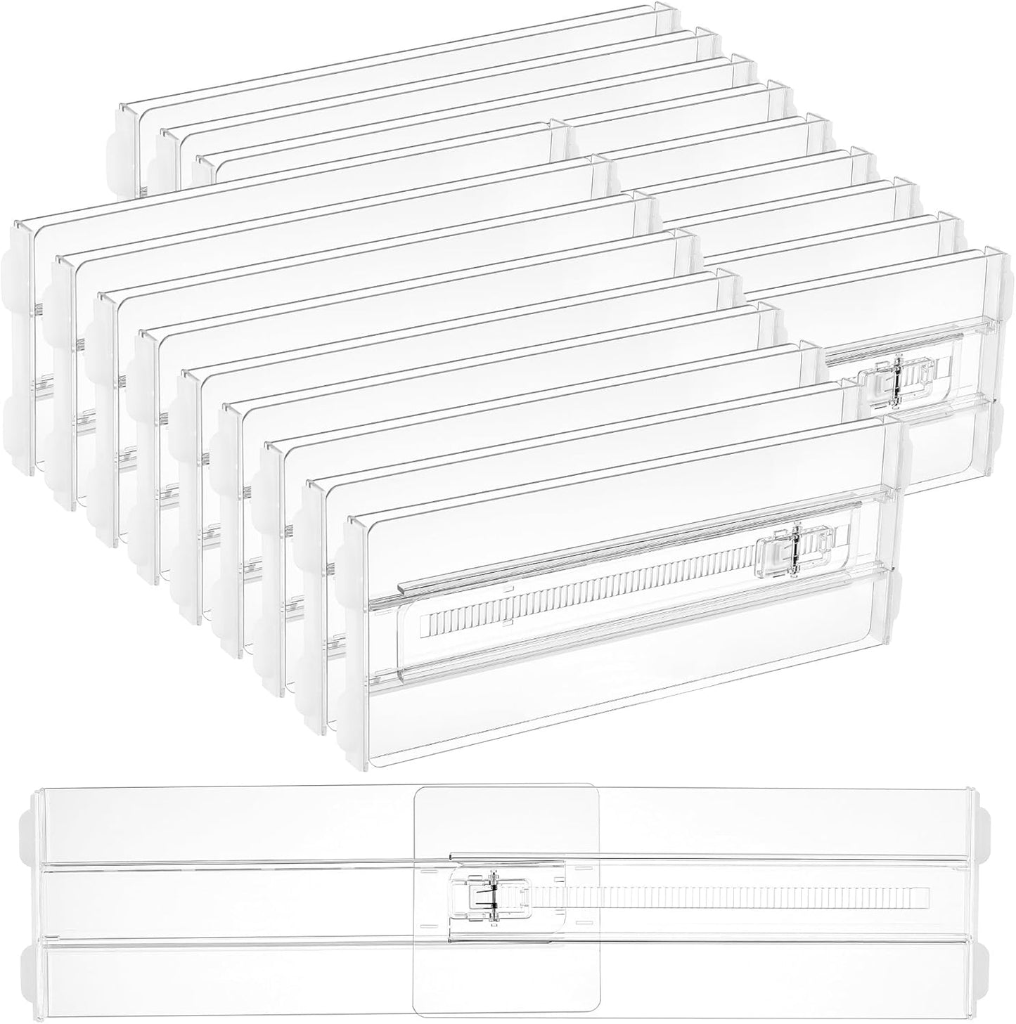 Vtopmart 18 Pack Drawer Dividers for Clothes, 4" High 10.2"-16.6" Adjustable Expandable Dresser Drawer Organizer, Clear Plastic Separators for Dresser, Baby Clothing, Underwear, Cosmetic, Toiletries