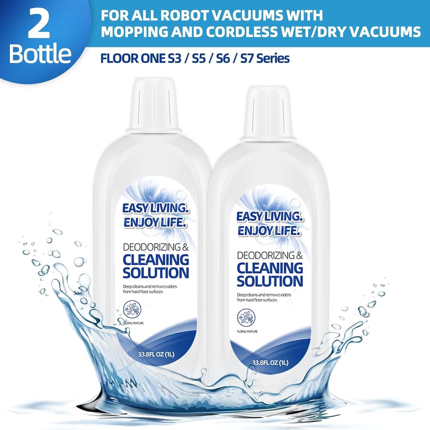 2L Floor Cleaning Solution for Tineco iFloor Series, FLOOR ONE S3 S5 S6 S7 Series, Floor Cleaner for Multiple Hard Floors, Cleaner Refill for All Wet Dry Vacuum Mop(33.8 OZ*2 Bottle)