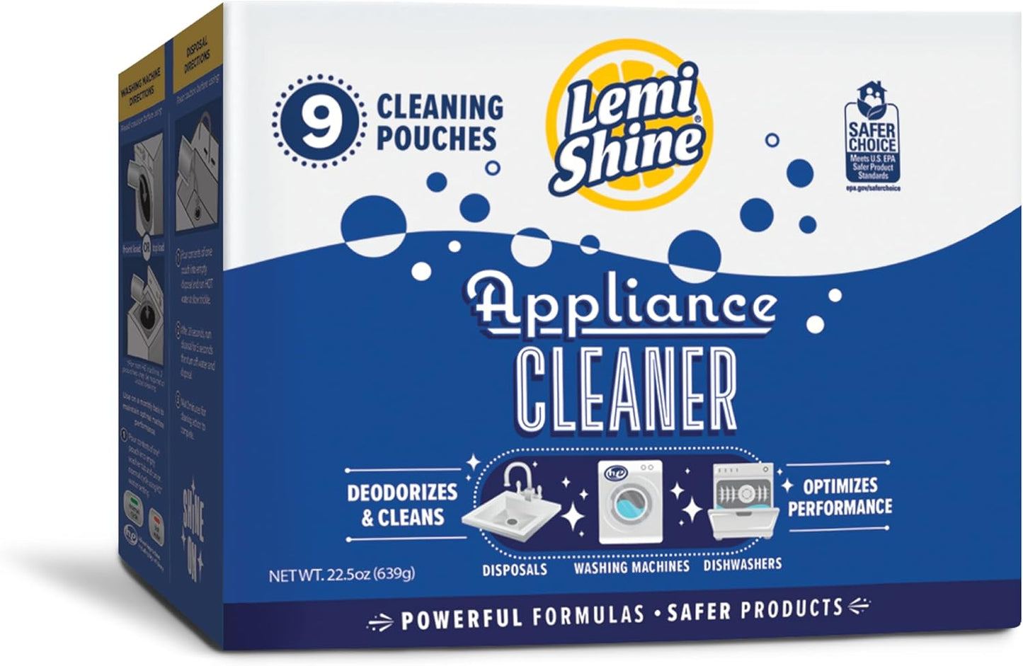 Lemi Shine Appliance Cleaner & Deodorizer - Dishwasher, Washing Machine, and Garbage Disposal Citric Acid Cleaner - 22.5 oz (9 Pack)