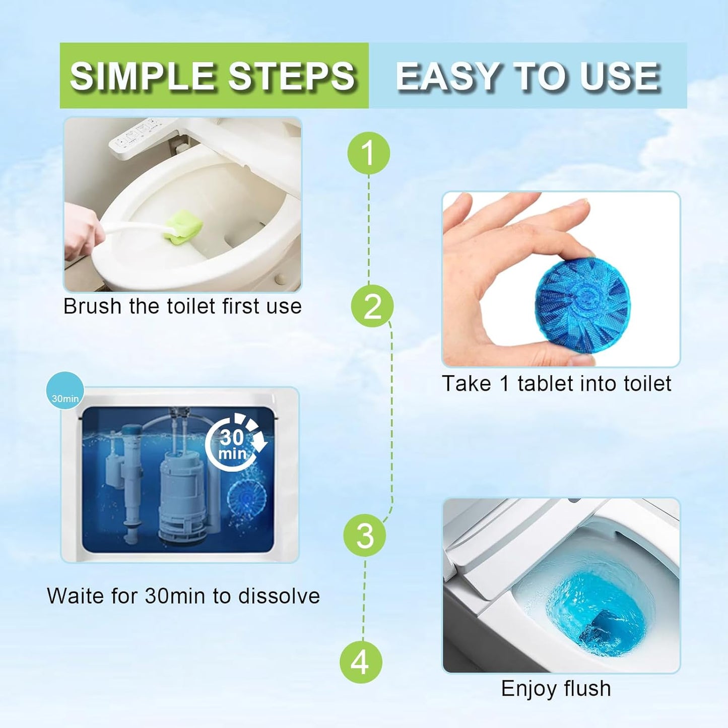 Toilet Bowl Cleaners,100 Pack Blue Toilet Bowl Tablets with Fresh Scent, Household Toilet Cleaner Continuous Cleaning, Prevent Various Stains & Odors Build Up - Septic Friendly