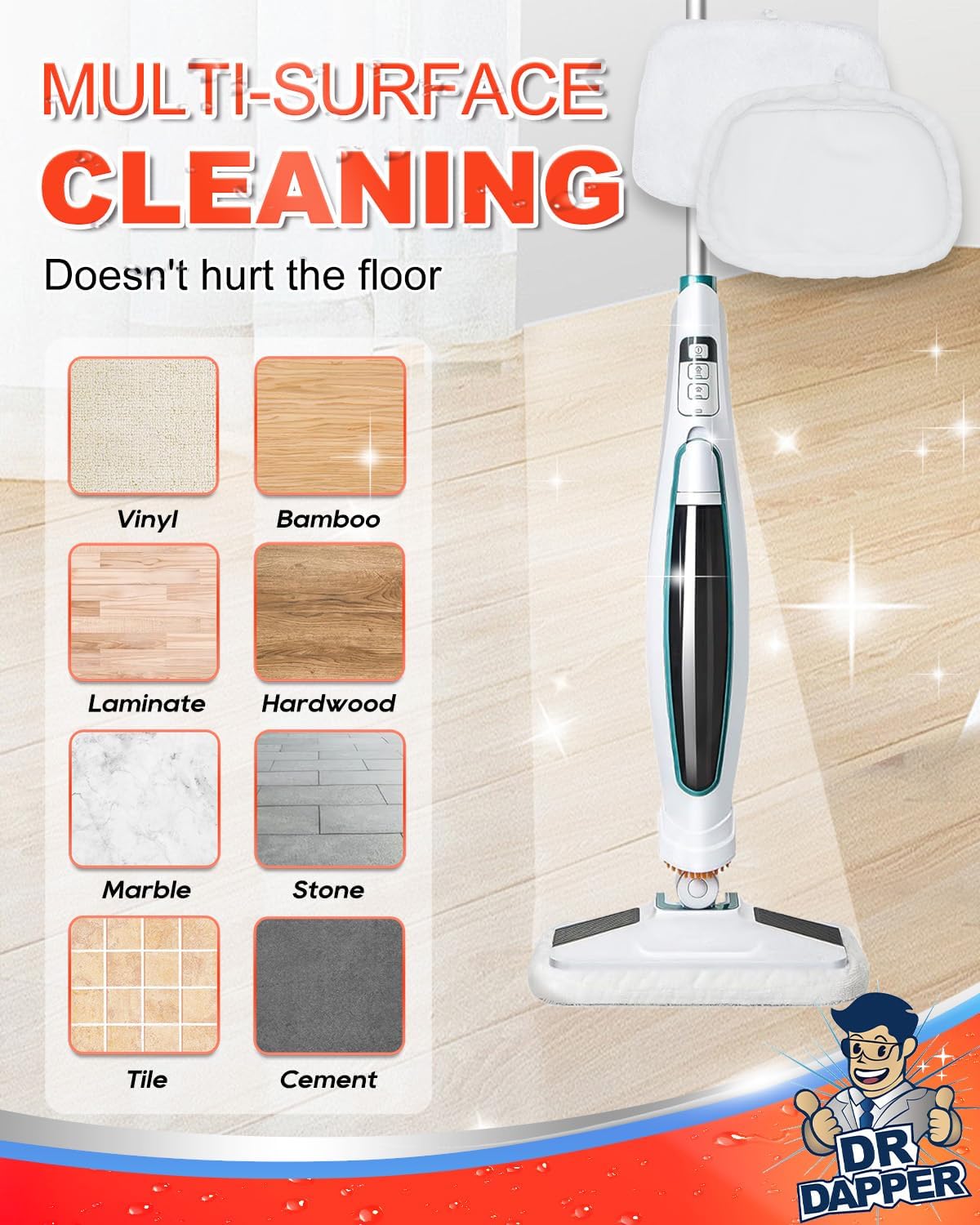 DR DAPPER 4 Pack SMP01 Steam Mop Pads Compatible with Kenmore SM2060 S200 Series, Steam-Mop Reusable Washable Floor Mop Pad for Hardwood Floor Steam Cleaner