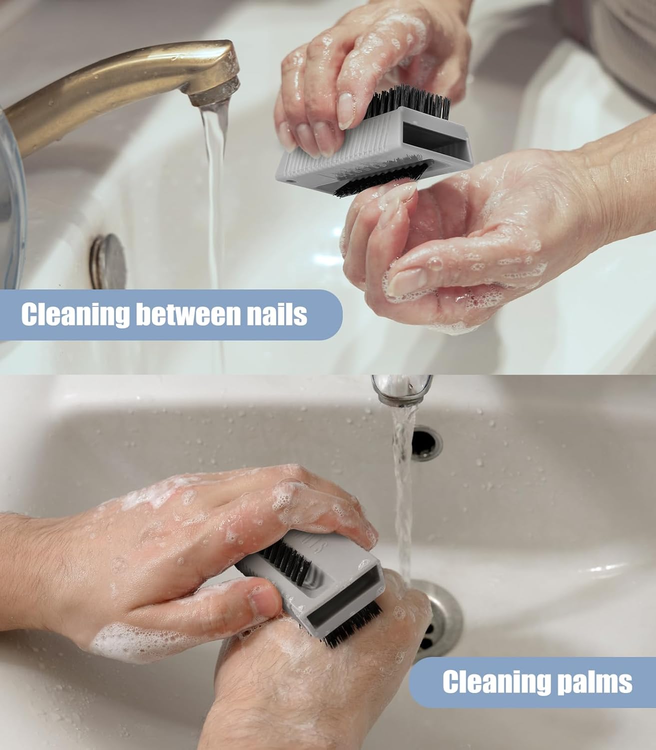 Nail Brush for Cleaning Fingernails, 2Pack Heavy Duty Nail Brushes Remove Dirt and Paint Fingernail Brush Deep Cleaning Mechanical Nail Scrub Brush Two-Sided with Hanging Rope, Grey