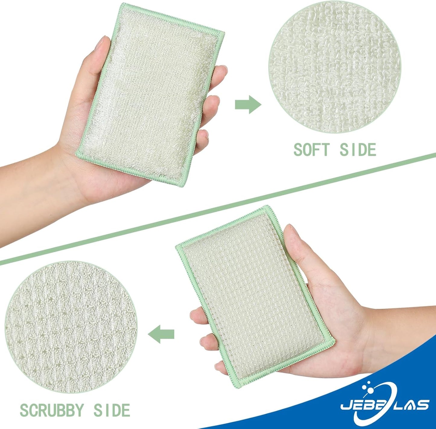 JEBBLAS Bamboo Natural Kitchen Sponges Dish Sponge Cleaning Sponge Heavy Duty Scrub Sponge for Cleaning Kitchen and Household Green (8 Pack)