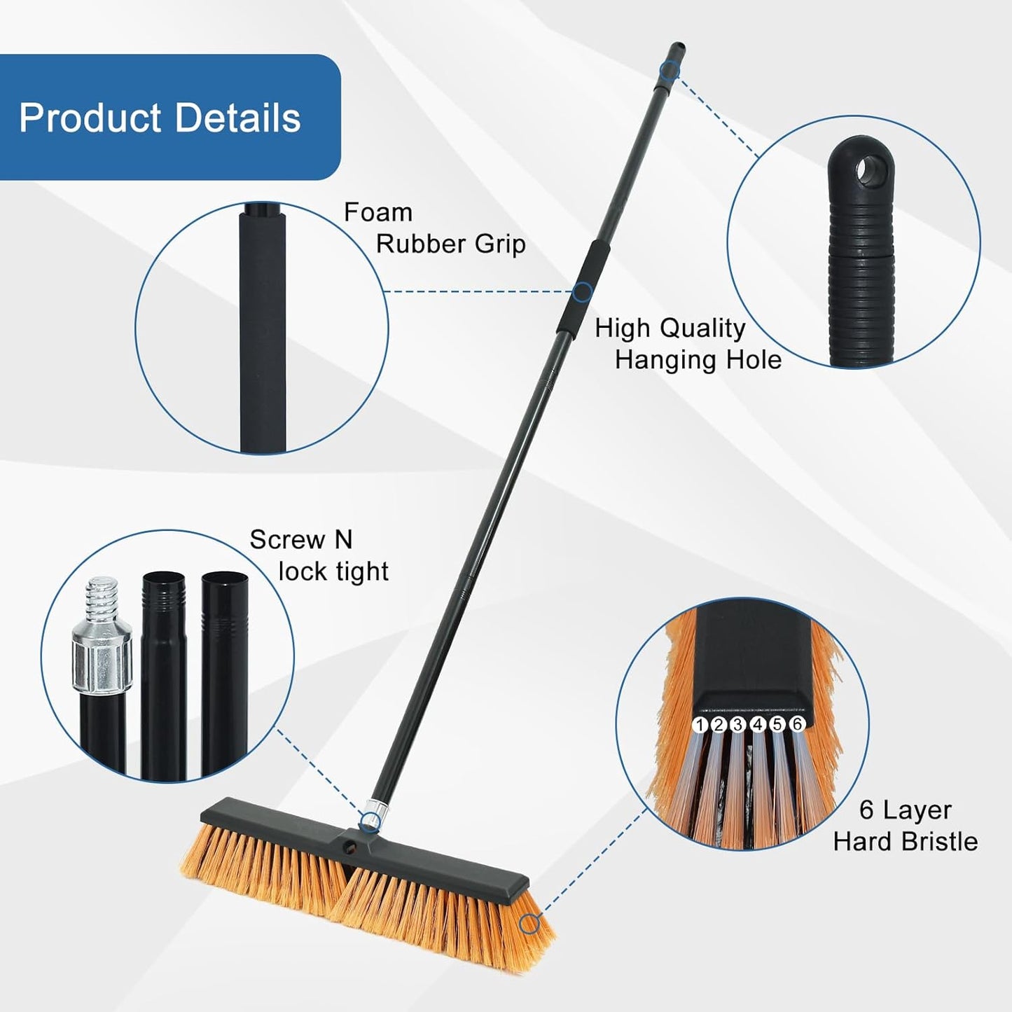 PBHEPJ 18 Inchs Push Broom Outdoor Heavy Duty, Shop Broom with 60" Long Bandle for Cleaning Outdoor or Indoor Tile, Garage, Shop, Deck, Concrete, Wood, Stone, Patio Floor