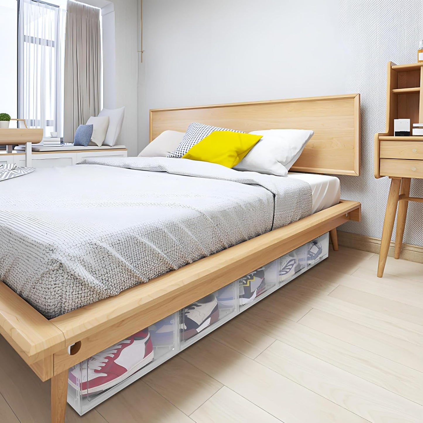 Large Shoe Boxes Clear Plastic Stackable, 8 Pack Drop Side Shoe Storage Organizer with Magnetic Door, Shoe Container Sneaker Storage Display Case Fit up to US Size 13 CLEAR