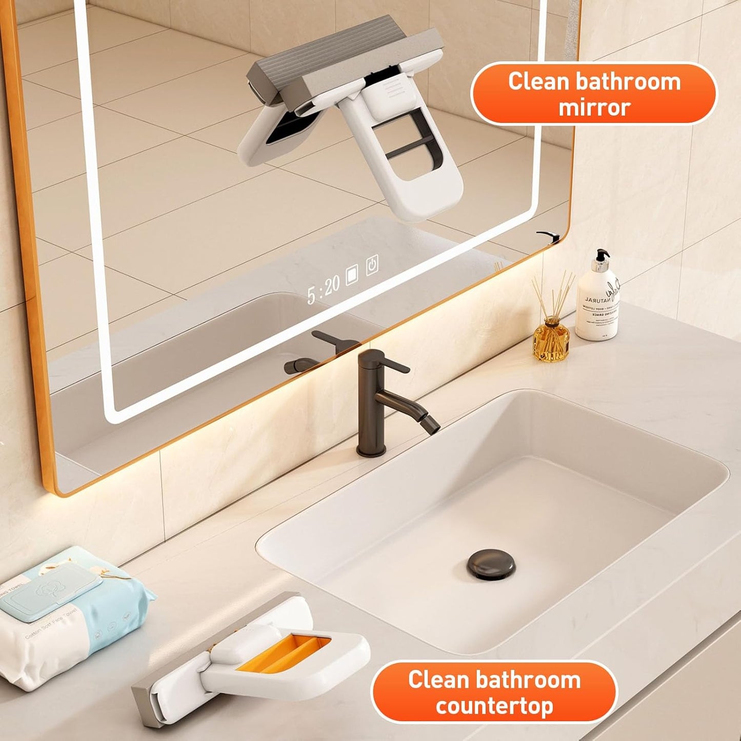 Mini Foldable Desktop Mop, 2026 New Portable Cleaning Sponge Mop for Wet and Dry, Mini Portable Self-Squeeze Small Mop for Bathroom, Kitchen, Desktop (Black)