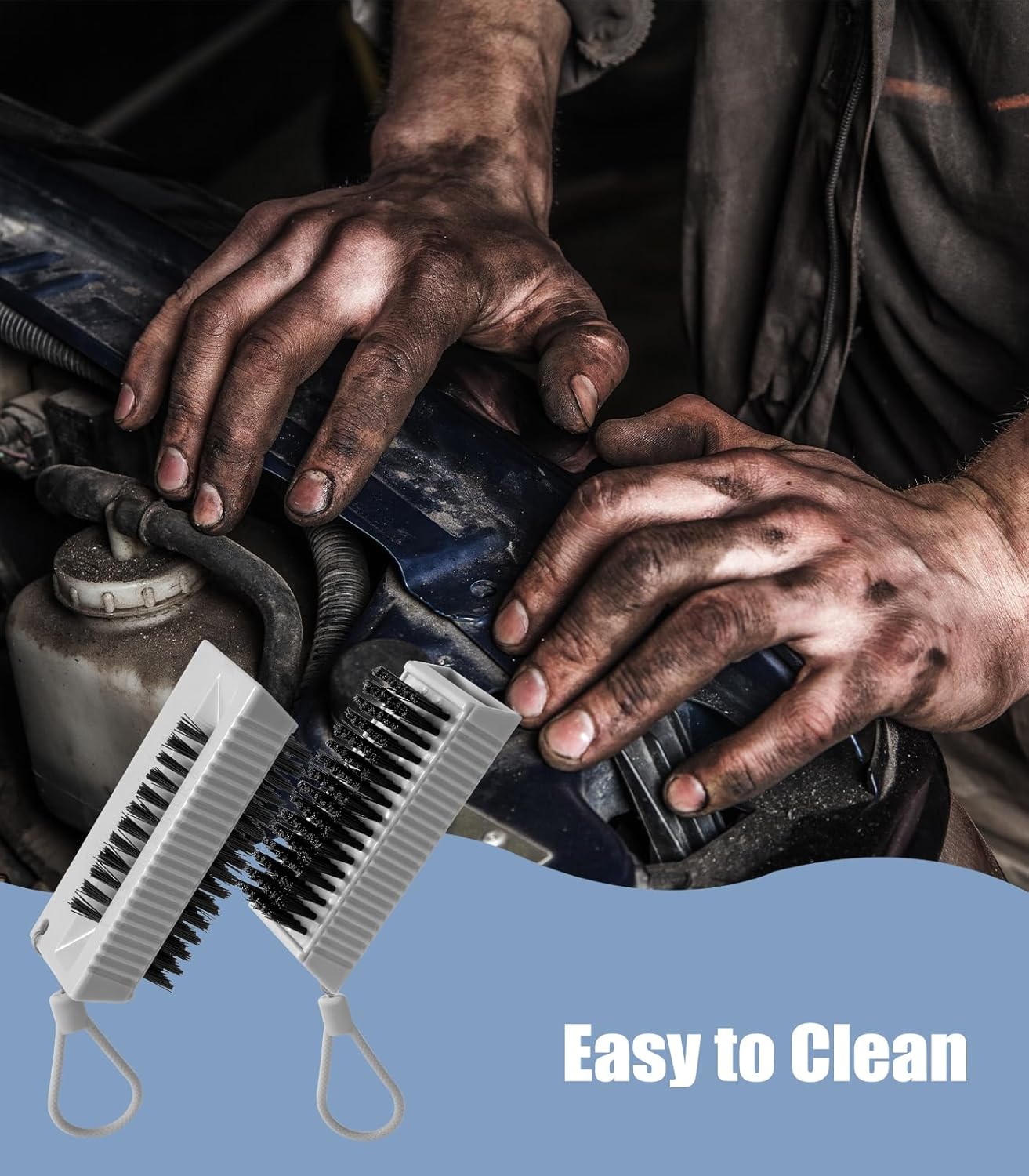 Nail Brush for Cleaning Fingernails, 2Pack Heavy Duty Nail Brushes Remove Dirt and Paint Fingernail Brush Deep Cleaning Mechanical Nail Scrub Brush Two-Sided with Hanging Rope, Grey