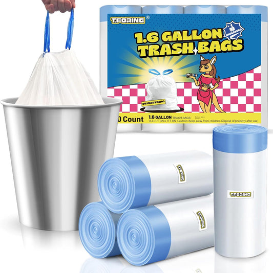 1.6 Gallon Mini Trash Bags Drawstring - 120 Count Strong Small Garbage Bags Unscented,White Trash Can Liners Strong Little Waste Basket Bags 6 Liter for Home Bathroom Office Car