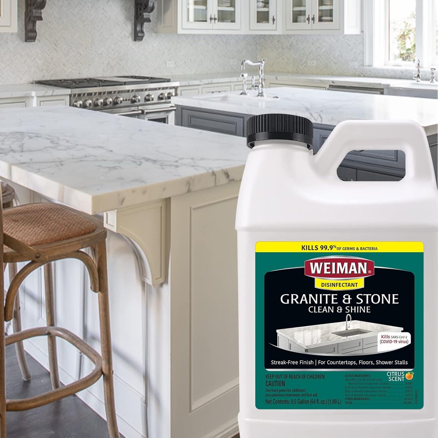 Weiman Disinfecting Granite Daily Clean & Shine Refill, 64 Oz - Safely Clean Disinfect and Shine Granite Marble Soapstone Quartz Quartzite Slate Limestone Corian Laminate Tile Countertop
