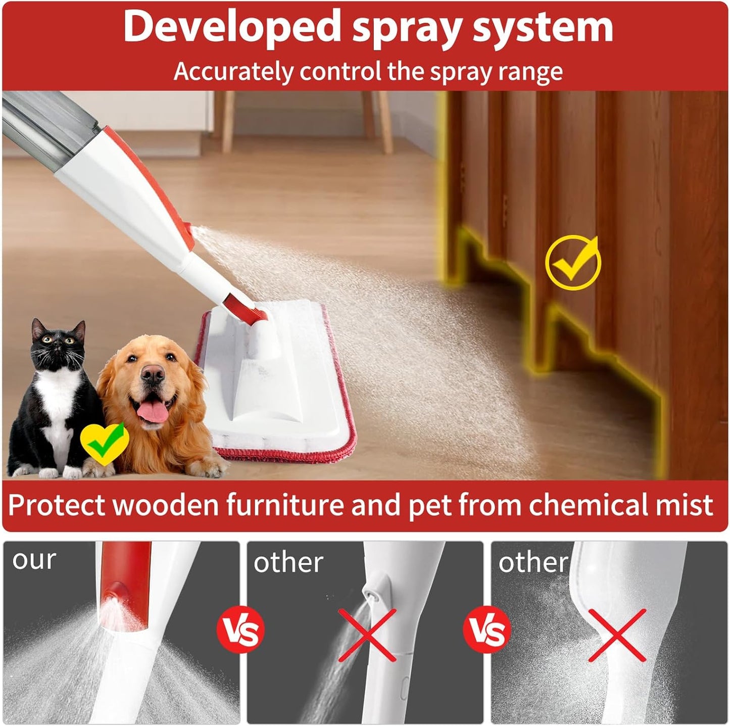 Spray Mops for Floor Cleaning Floor Mop with a Refillable Spray Bottle and 3 Washable Microfiber Pads Home or Commercial Use Dry Wet Flat Mop for Hardwood Laminate Wood (Purple)