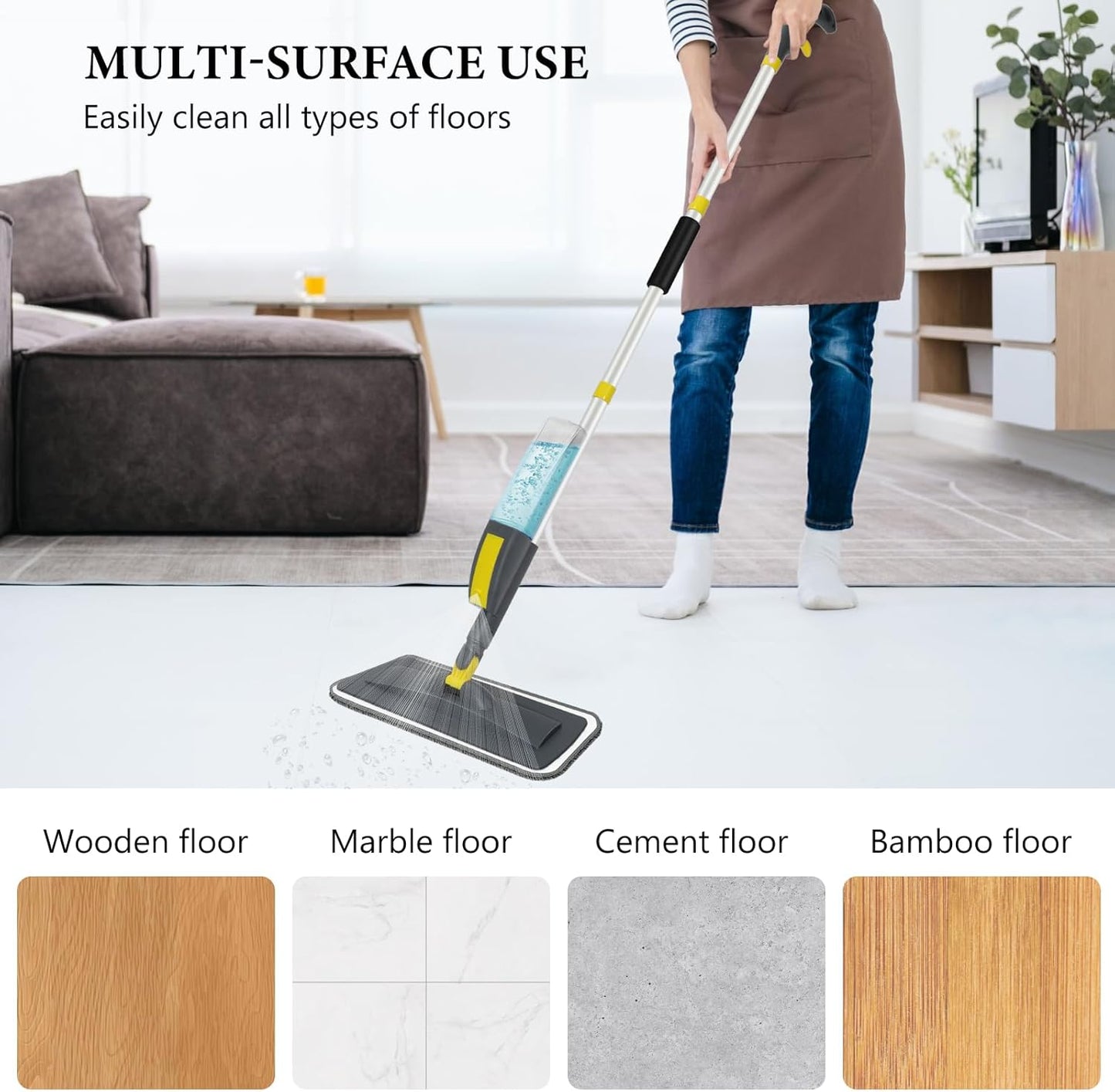 NileHome Spray Mop for Floor Cleaning, Dust Mop with 3 Pcs Washable Pads and 400 ml Refillable Bottle for Household or Commercial Use Wet Mop for Hardwood Laminate Tile Ceramic
