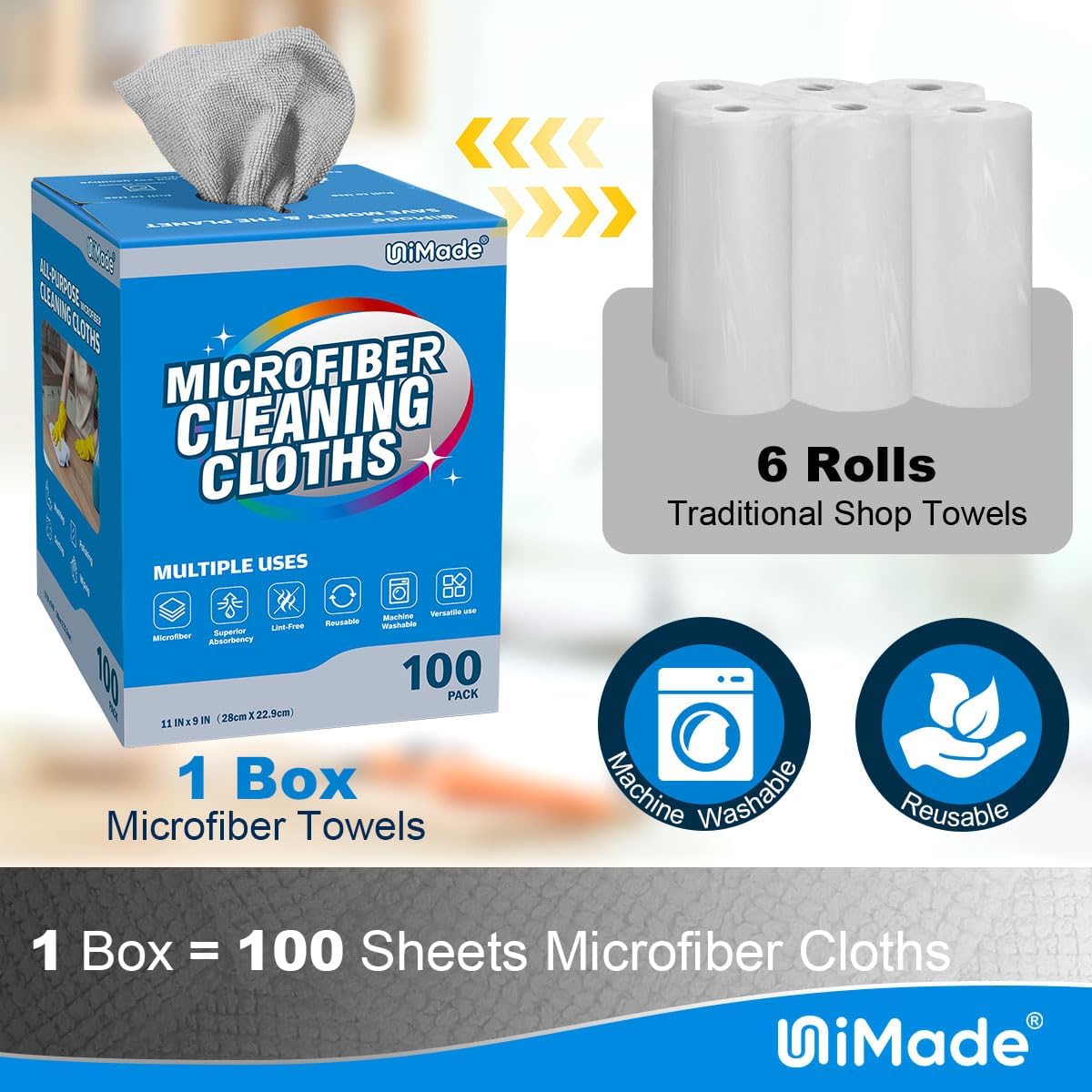 Microfiber Cleaning Cloth, 100 Sheets Microfiber Towels for Cars Commercial Grade Washcloths Lint-Free Bulk Shop Towel Cleaning Rags for Mechanic Restaurant Garage Housekeeping, 11"x 9", Grey