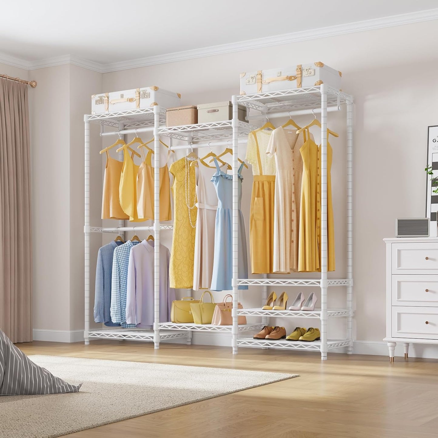 VIPEK V5 Medium Portable Closet Wardrobe Heavy Duty Clothes Rack, Freestanding Closet Metal Clothing Rack with 4 Hang Rods & 8 Shelves, Adjustable Custom Closet Rack, 56.7" Lx15.7 Wx76.4 H, White