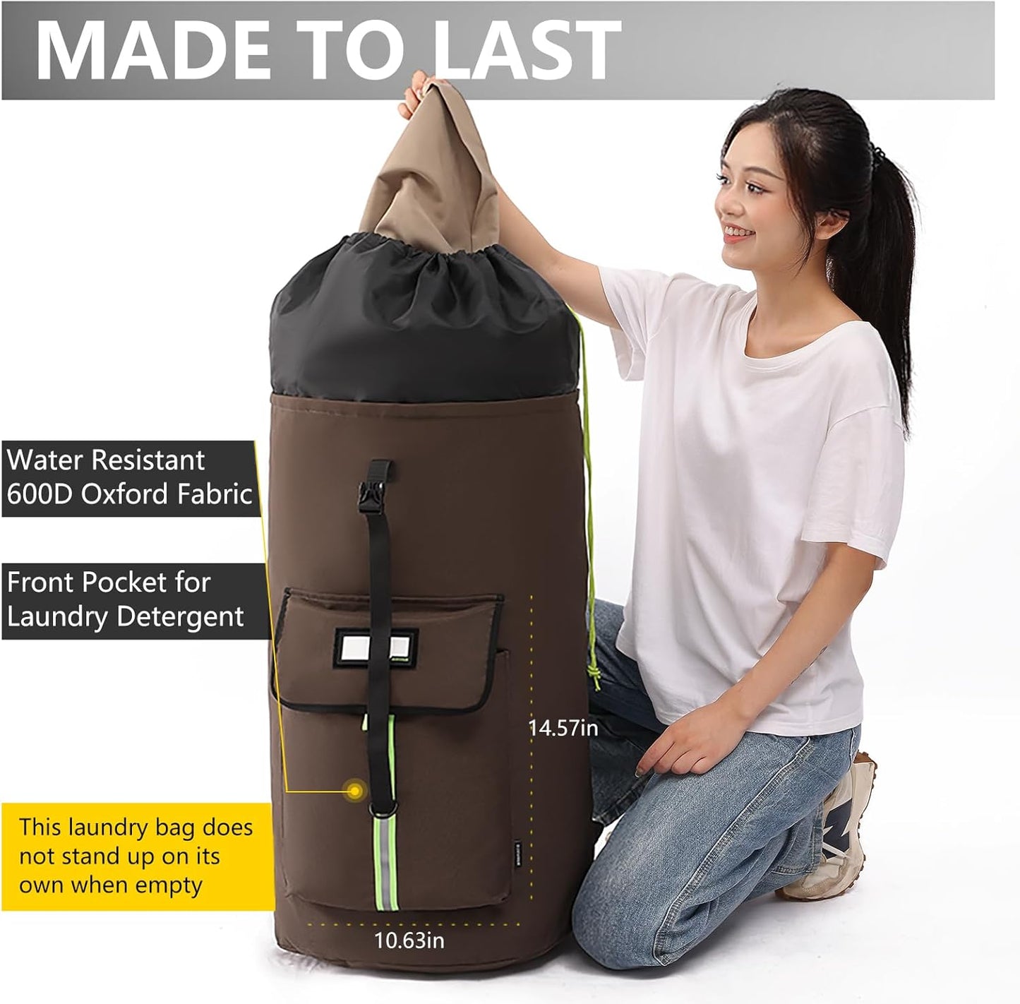 laundry bag backpack,extra-large heavy duty laundry bags,laundry backpack for college students,drawstring closure (Brown)