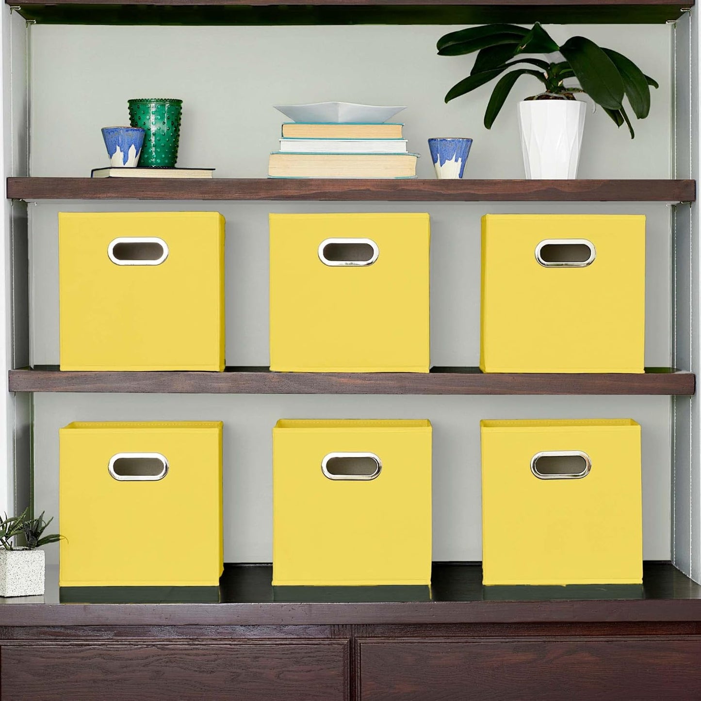 Household Essentials Yellow]Fabric Storage Bins with Handle, Bright (Pack of 6)