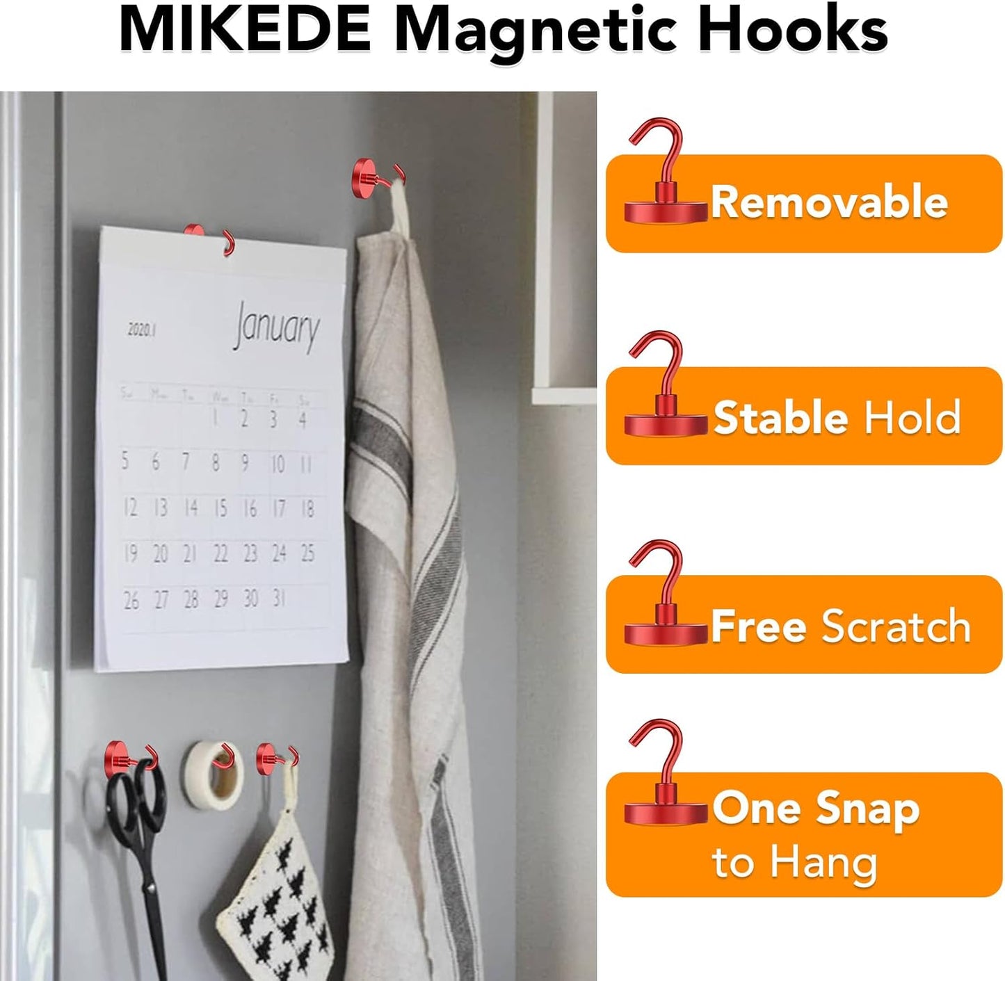 MIKEDE Magnetic Hooks Heavy Duty, 150LB Strong Magnet with Hook for Fridge, Super Neodymium Strength Industrial Hanging, Hanger Toolbox, Cruise, Grill(Red,10 Pack)