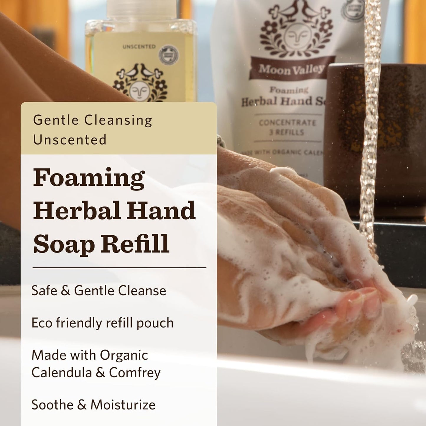 Moon Valley Foaming Hand Soap Refill Pouch, Two-Pack Unscented Soap, Vegan and Non-GMO, Environmentally Friendly Option