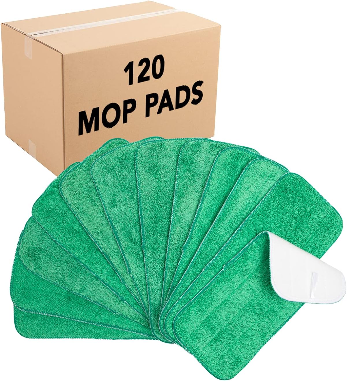 Arkwright Spray Mop Replacement Pads - (Case of 120) Bulk Microfiber Flat Dry and Wet Refill Mop Pads Floor Cleaning, Compatible with Bona and Rubbermaid, Fits All Mop Heads, 13 in, Green