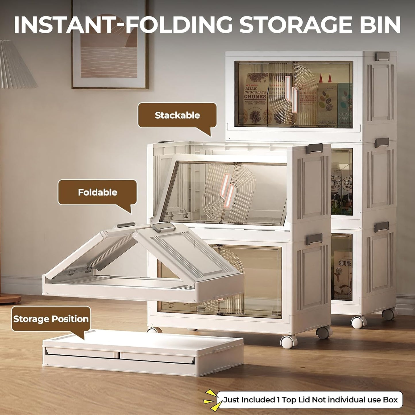 Elegant 2 Tiers Stackable Storage Bins for Home Organization, Moveable Plastic Storage Bins with Lids, Easy Assembled Storage Box for Closet Organizers and Storage Dorm 22" W x 12.4" D x 26" H