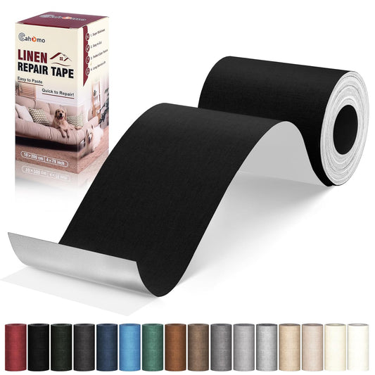 Linen Repair Tape 4x79 inch, Self Adhesive Fabric Patches, Linen Patch Tape Kit, Fabric Repair Tape for Couch Sofas, Headboards, Chairs, Pillows, Curtains, Couches - Black