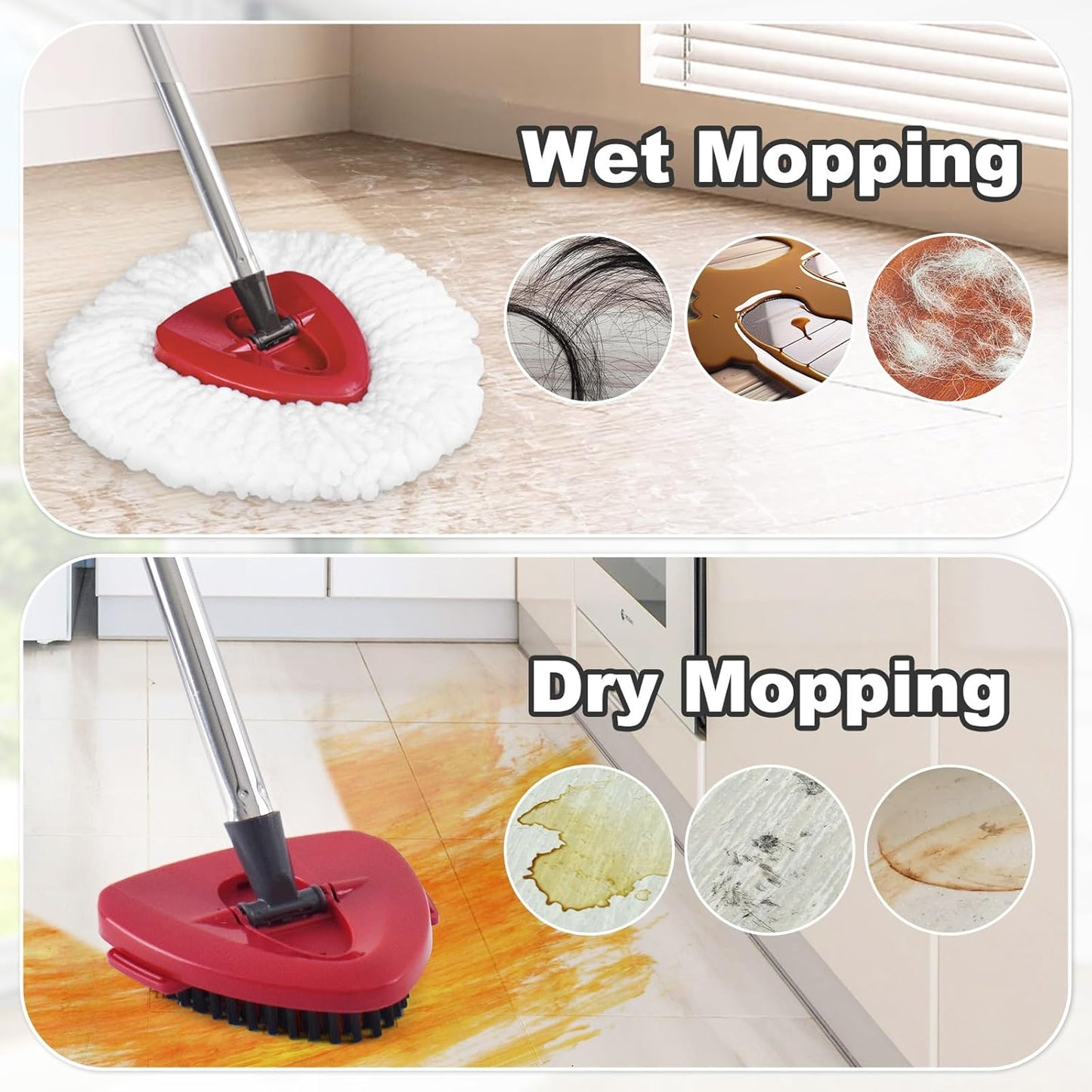 Mop Heads Replacement for Ocedar, Mop Replace Head for Ocedar EasyWring 1 Tank, Microfiber Spin Mop Refills, Include 4 Spin Mop Replacement Head Deep Cleaning Machine Washable with 2 Scrubber Mop Head