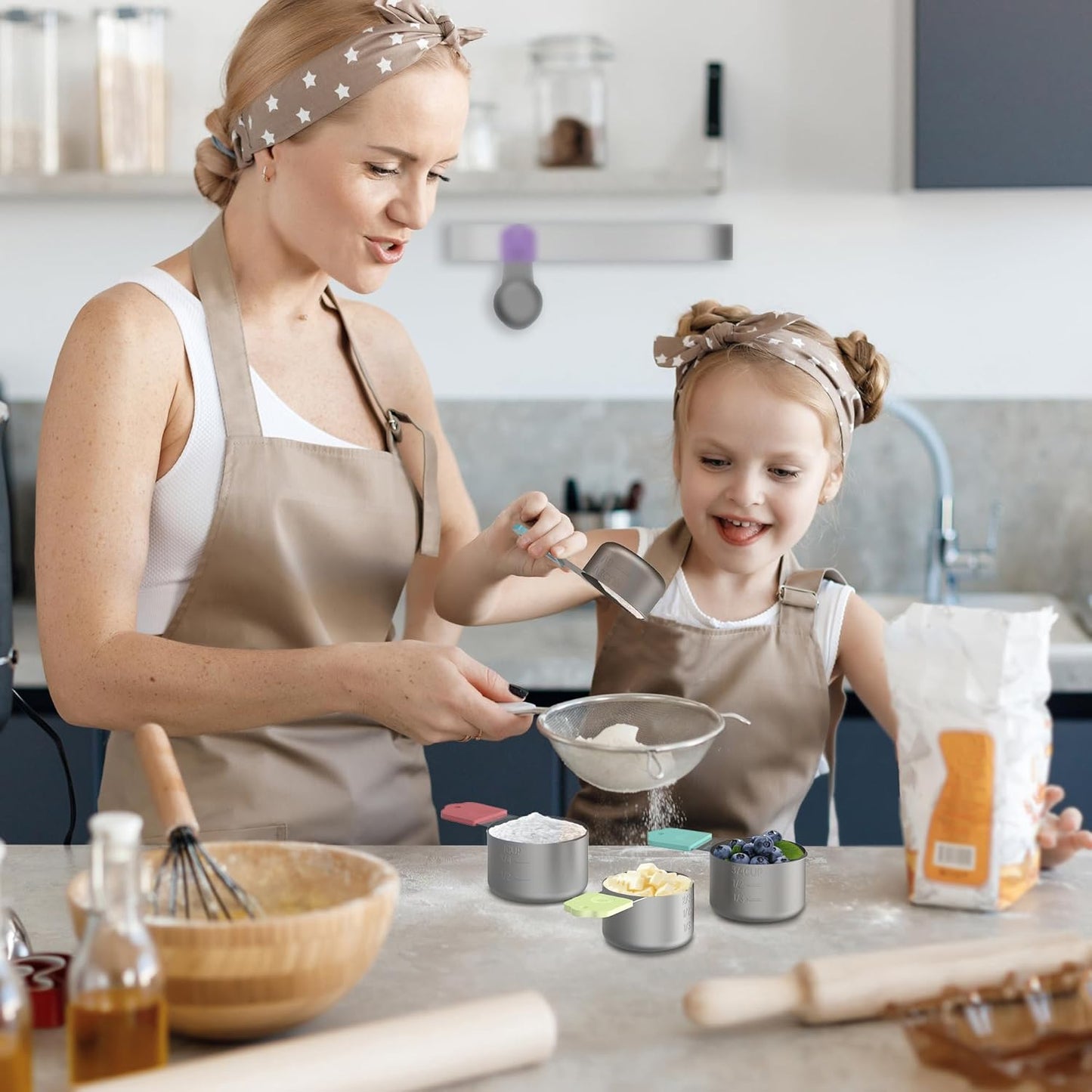 Magnetic Measuring Cups, 8 Stainless Steel Nesting Measuring Cup Set for Measuring Dry or Liquid Ingredients