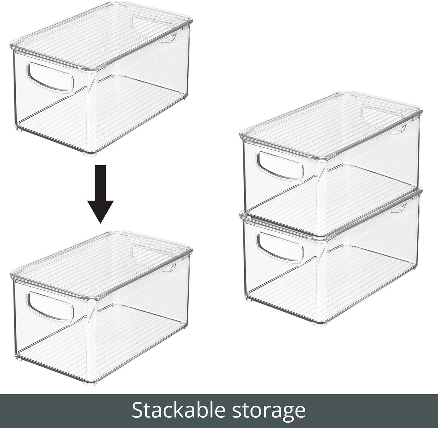 mDesign Plastic Deep Storage Bin Box Container with Lid and Built-In Handles - Organization for Fruit, Snacks, or Food in Kitchen Pantry, Cabinet, or Cupboard, Ligne Collection, 8 Pack, Clear