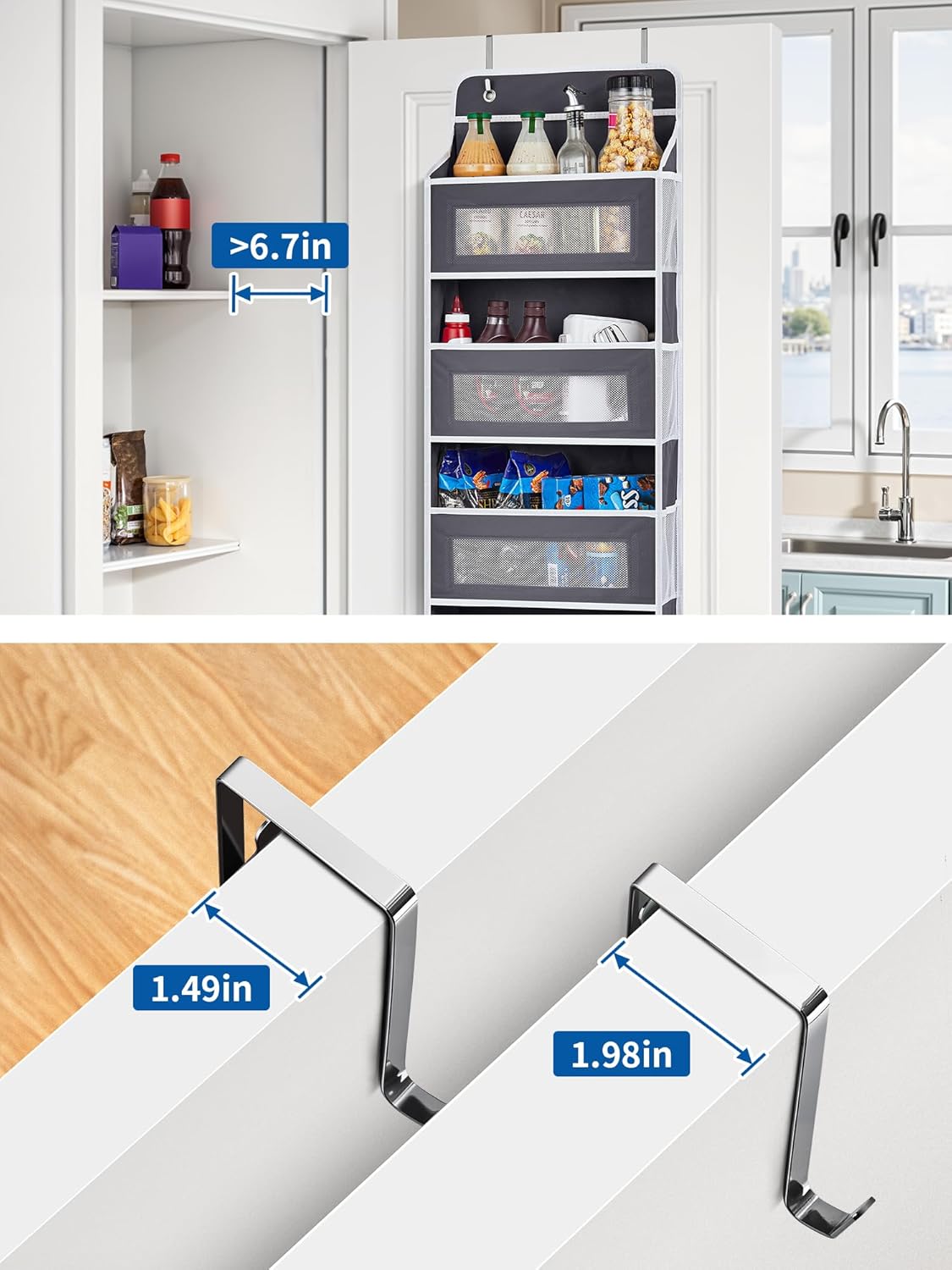 JARLINK Over The Door Organizer, 5 Shelf Door Hanging Organizer with 5 Large Pockets, 44 lbs Weight Capacity Hanging Storage for Bathroom, Bedroom, Nursery, RV, Pantry (Dark Grey)