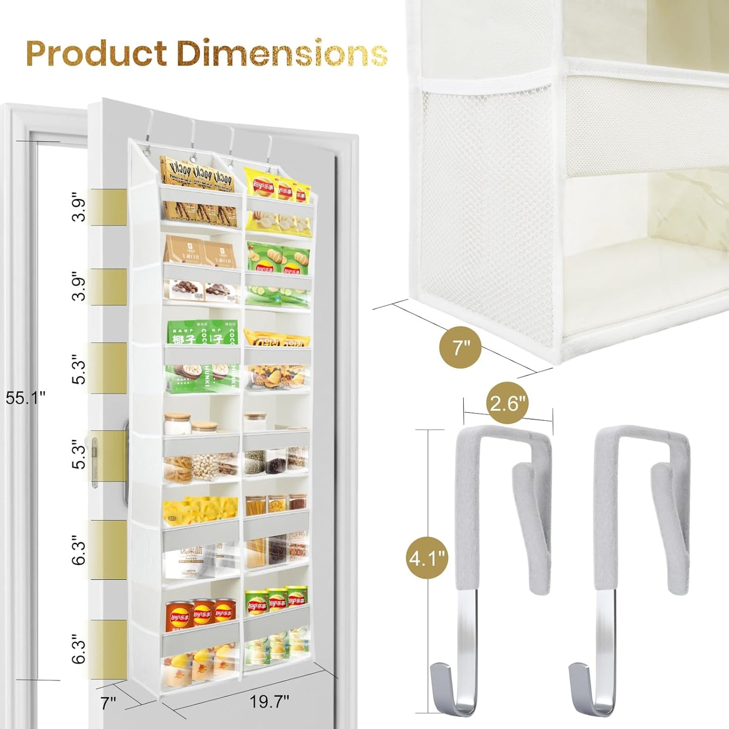 HOMELUX THEORY Heavy Duty Over the Door Organizer - Extra Wide Closet Organizers And Storage, Hanging Storage Door for Bedroom & Baby Nursery, 1PC Light Gray