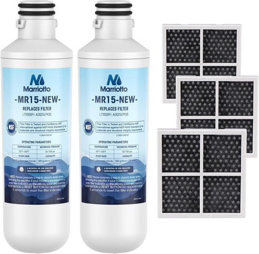 MARRIOTTO Water Filter LT1000PC Replacement for Refrigerator and LT120F ADQ73334008 Fresh Air Filter, Compatible withLT1000PC/PCS, LT1000PC,LT-1000PC, MDJ64844601, ADQ747935 ADQ74793504