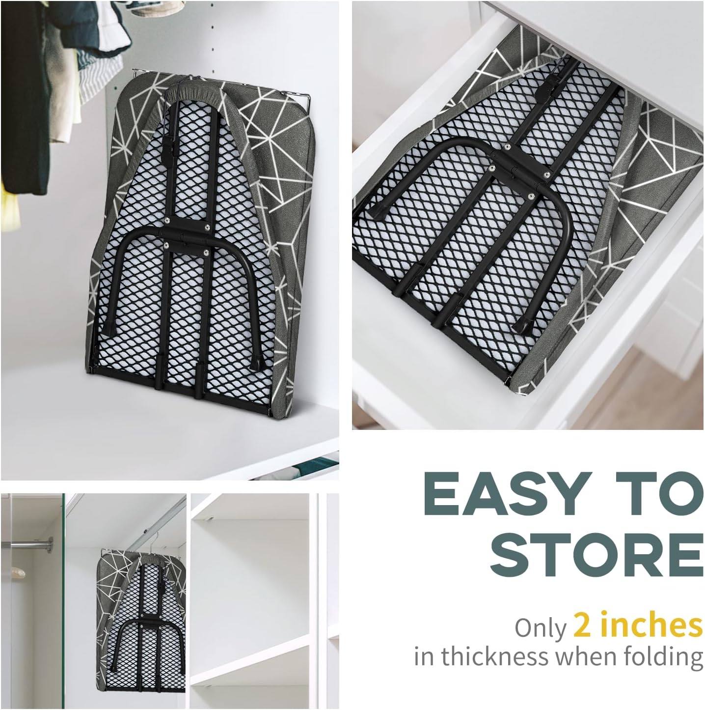 Mini Ironing Board Tabletop Foldable, RAINHOL Space-Saving Iron Board, Compact and Portable for Travel and College, with Hook and Iron Holder, Steel Mesh, 31" x 12", Black and White Stripes