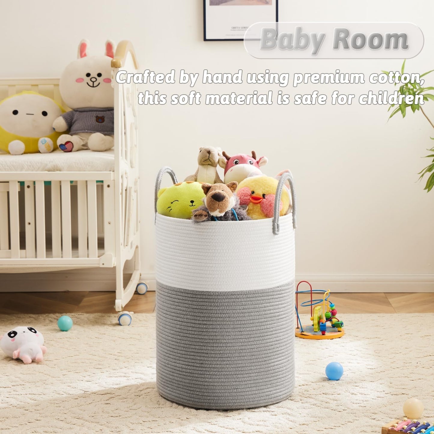 Laundry Basket,Woven Cotton Rope Laundry Hamper,80L for Decorative Storage of Dirty Clothes,Toys and Blankets in Bathroom,Baby Room and Living Room