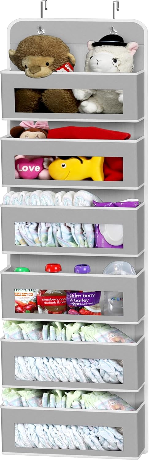SIMPLE HOUSEWARE 6 Clear Window Pocket Over Closet Door Storage Hanging Organizer for Bedroom, Bathroom, Pantry, Gay