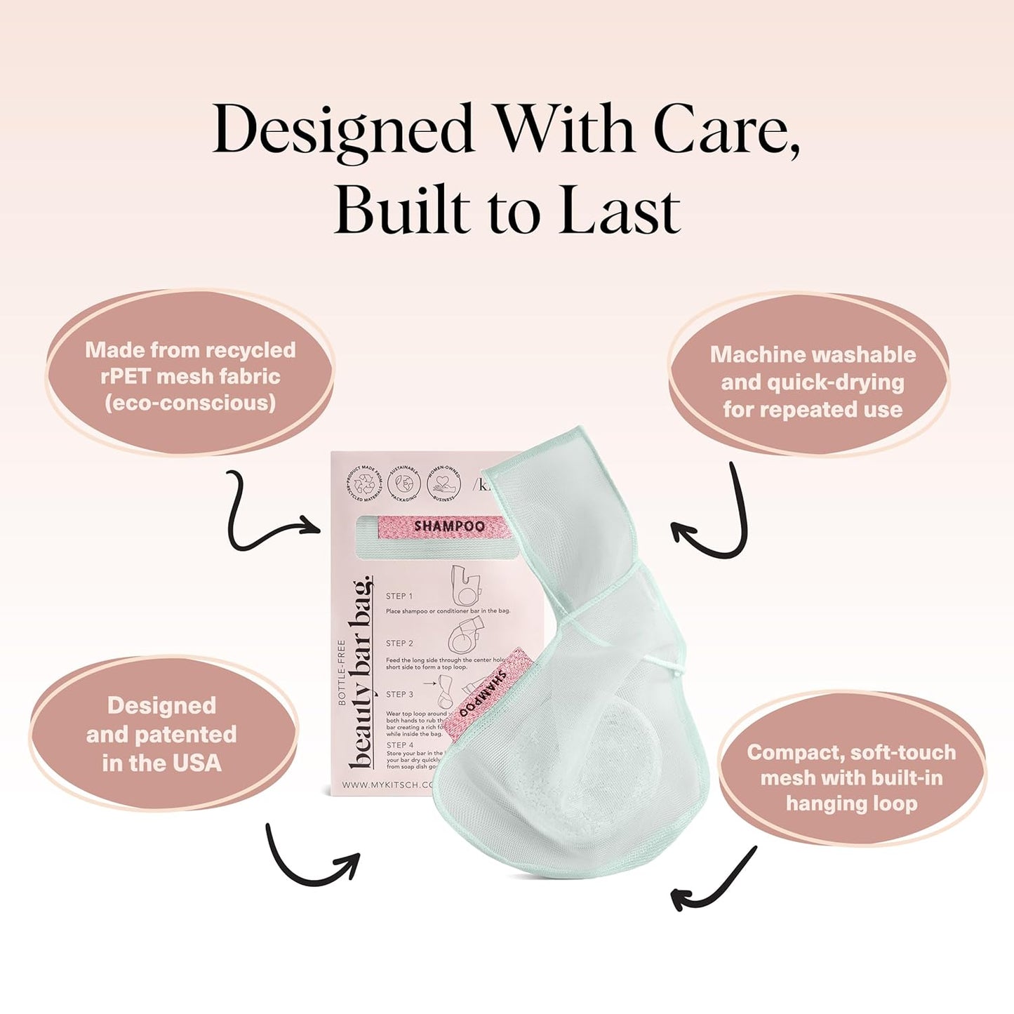 Kitsch Bar Soap Saver Bag – Patented Mesh Bag Soap Holder for Shampoo and Conditioner Bars - Extends Use & Prevents Soggy Mess - Recycled Mesh Beauty Pouch, Eco-Friendly – Mint