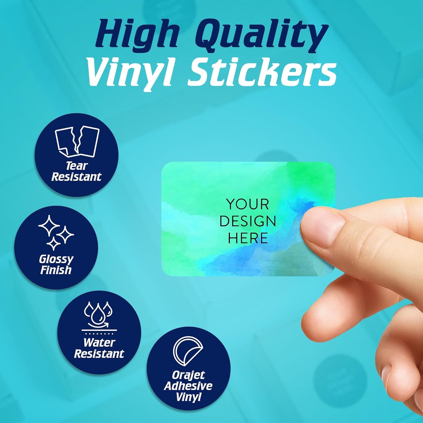 100 Custom Vinyl Stickers - Upload Your own Image, Text, Design, Logo - Personalized Logo Labels for Handmade, Packaging, Bottle, Jars, Candle, Brand Stickers (Blue Green, 3x2)