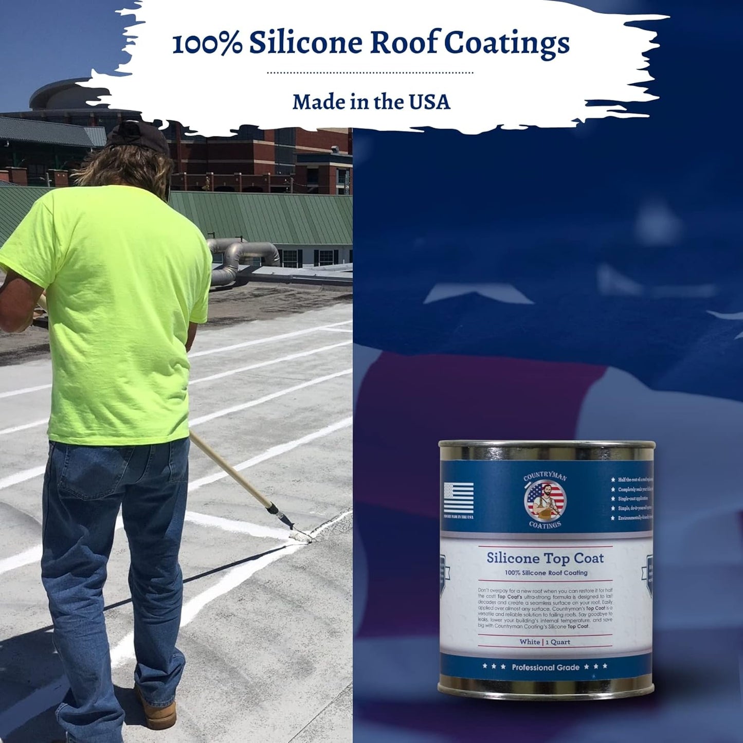 Countryman Coatings - 100% Silicone Roof Coating Restore Your Roof in a Day Seal Leaks, Cracks, Seams, Penetrations Adheres to All Surfaces (1 Quart, White)
