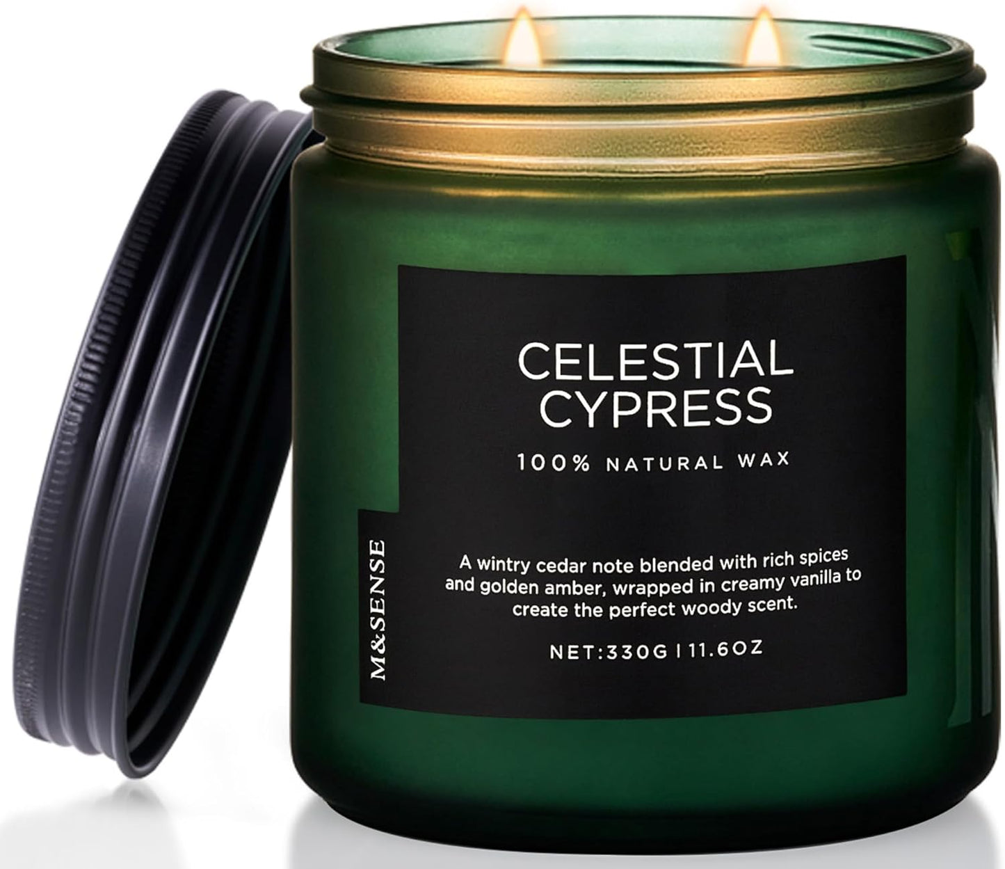 M&SENSE Celestial Cypress - Cedarwood Spice Scent Natural Soy Wax Highly Scented Candle, 11.6oz 2 Wick 70 Hours Long Lasting Candle Woody Scent Gifts for Dad