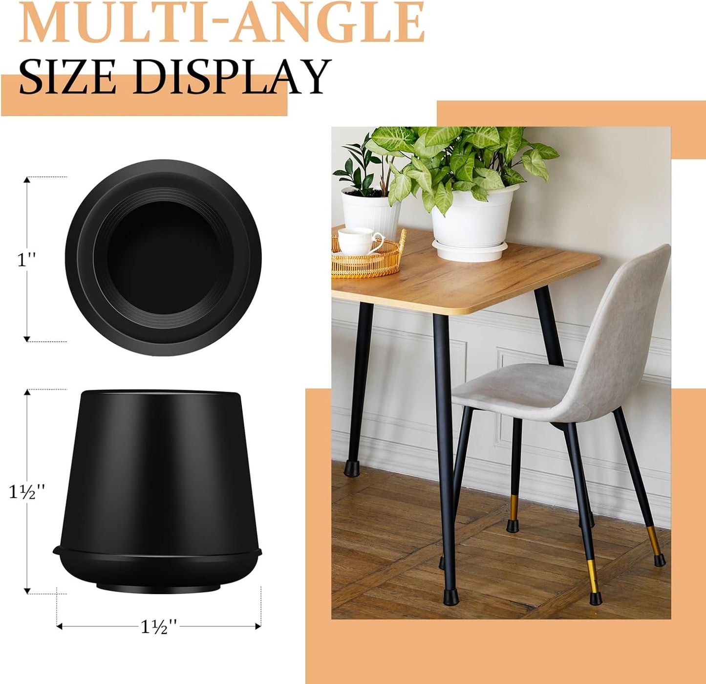 1" Round Rubber Chair Leg Tips Caps, Chair Leg Floor Protectors Furniture Legs Caps Non Slip Reduce Noise for Hardwood Floors (Black, 12 Pack)