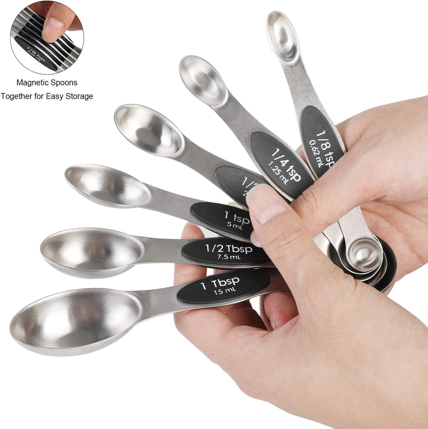 Magnetic Measuring Spoons Set Stainless Steel Dual Sided Stackable Teaspoon Tablespoon for Measuring Dry and Liquid Ingredients