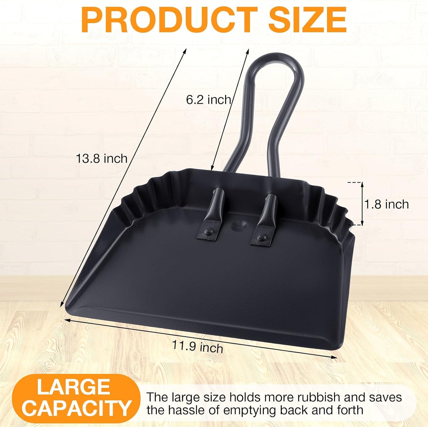 Mumufy 4 Pack 12 inch Heavy Duty Metal Dustpan Large Wide Dust Pans for Household Handheld Wide Scooper and Debris Cleaning Tool Ideal for Home and Commercial Use(Black)