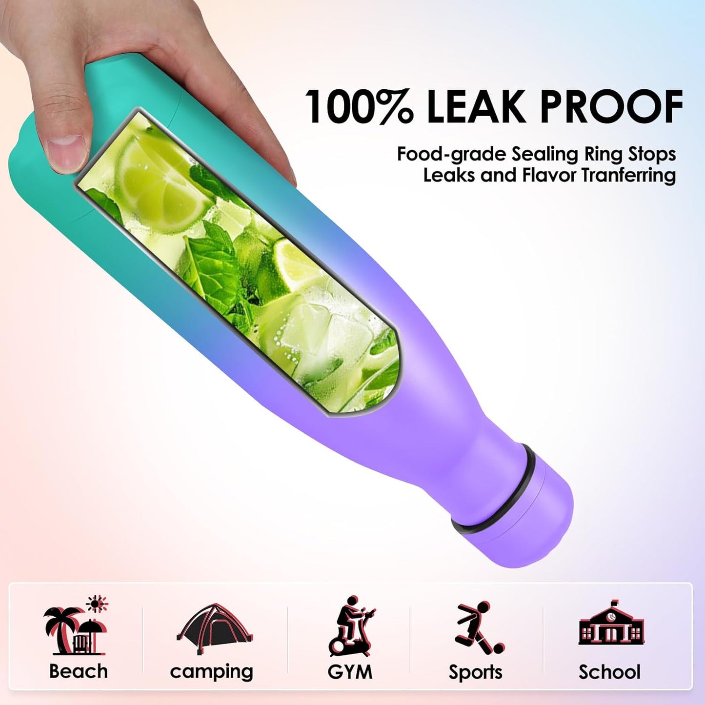 17oz Cola-Bottle Shaped Stainless Steel Leak-proof Water Bottle,Double Wall Vacuum Insulated Metal,Travel Mug For Sports Indoors & Outdoors,BPA-Free Kids Flasks,Purple Green(4Pack)