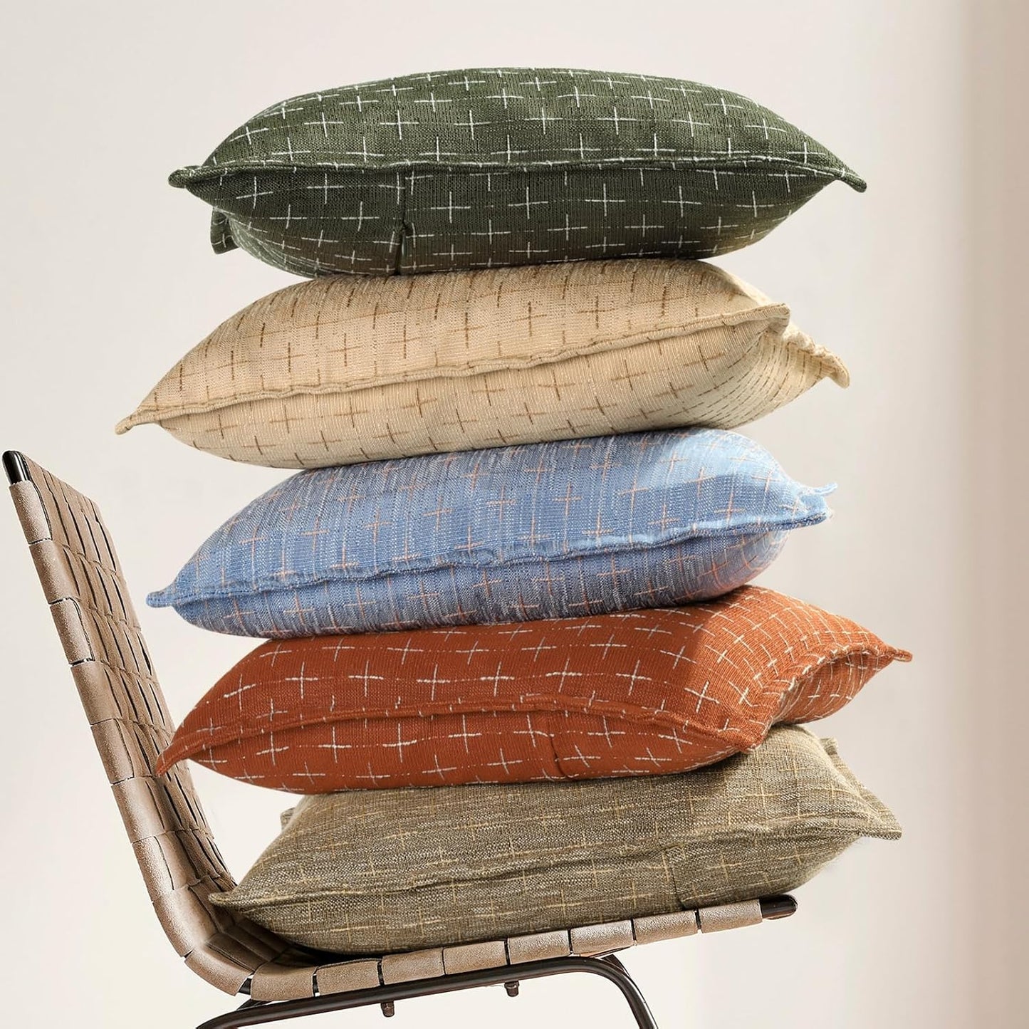 ZWJD Fall Pillow Covers 18x18 Set of 2 Soft Polyester Textured Pillow Covers with Stylish Flange Edge Cozy Farmhouse Throw Pillows for Couch Bed Sofa Living Room