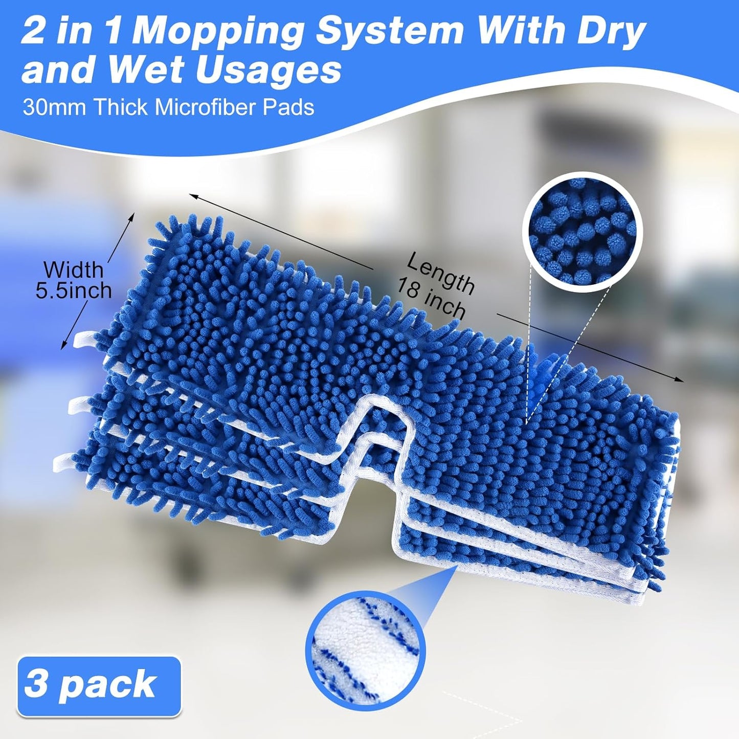 Mop Refill Heads Compatible with O Cedar Dual-Action Flip Mop,Microfiber Replacement Mop Heads for Dry/Wet Use,Washable& Reusable for All Floor Cleaning(3 Pack)