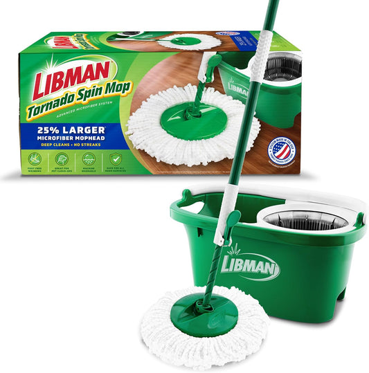 Libman Tornado Spin Mop System | Mop and Bucket with Wringer Set |Mops for Floor Cleaning | 1 Mop Head Included